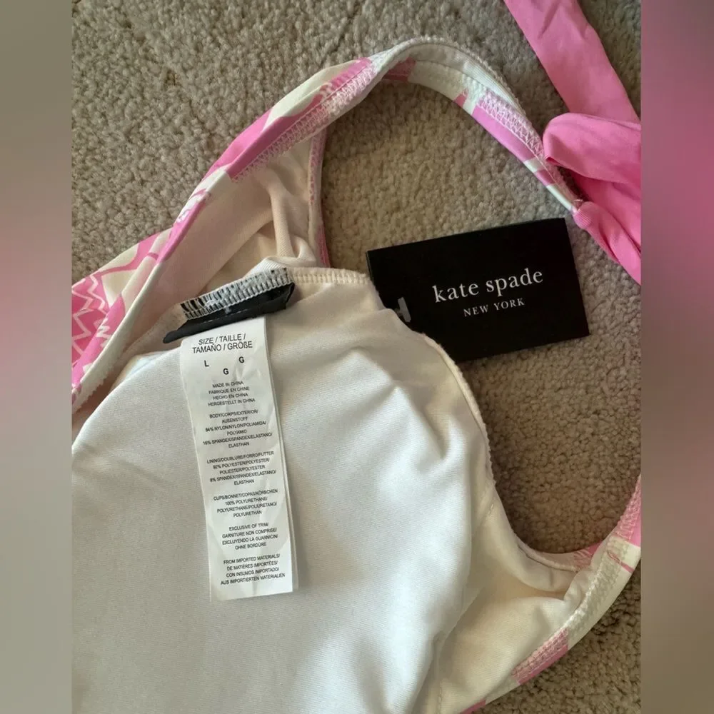 NWT Kate Spade One Piece Swimsuit with bow ties pink tulip floral pattern sz L